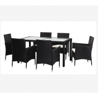 7pcs KD rattan dining chairs and  table tempered glass top /HB21.9206